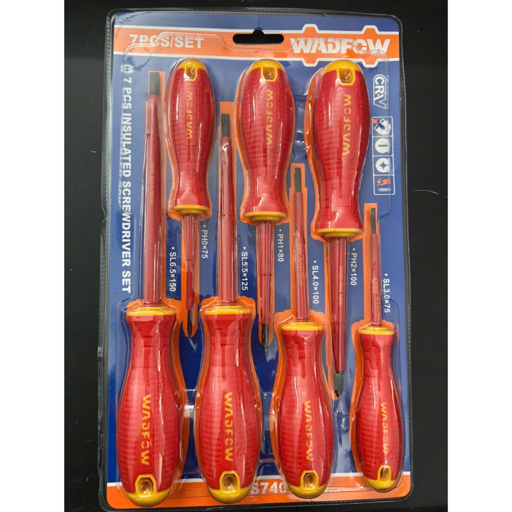 Bộ 7 Tua Vít Dẹp Và Bake Cách Điện 1000V WADFOW ( WSS7407 ) / Thép Cr-V / 4 Vít Dẹp Và 3 Vít Bake /