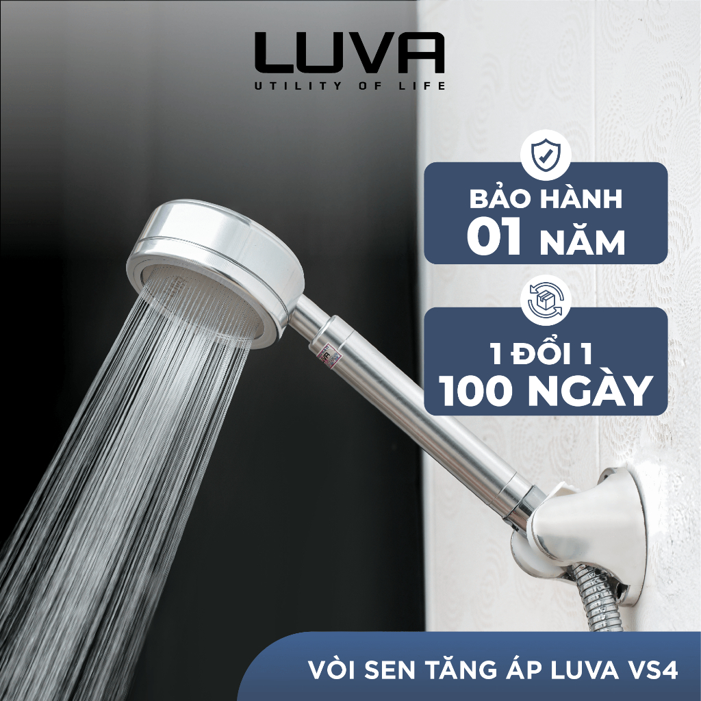 Vòi Sen Tăng Áp LUVA VS4, Bảo Hành 1 Năm, Đổi Lỗi 100 Ngày, Nhôm Xước Cao Cấp