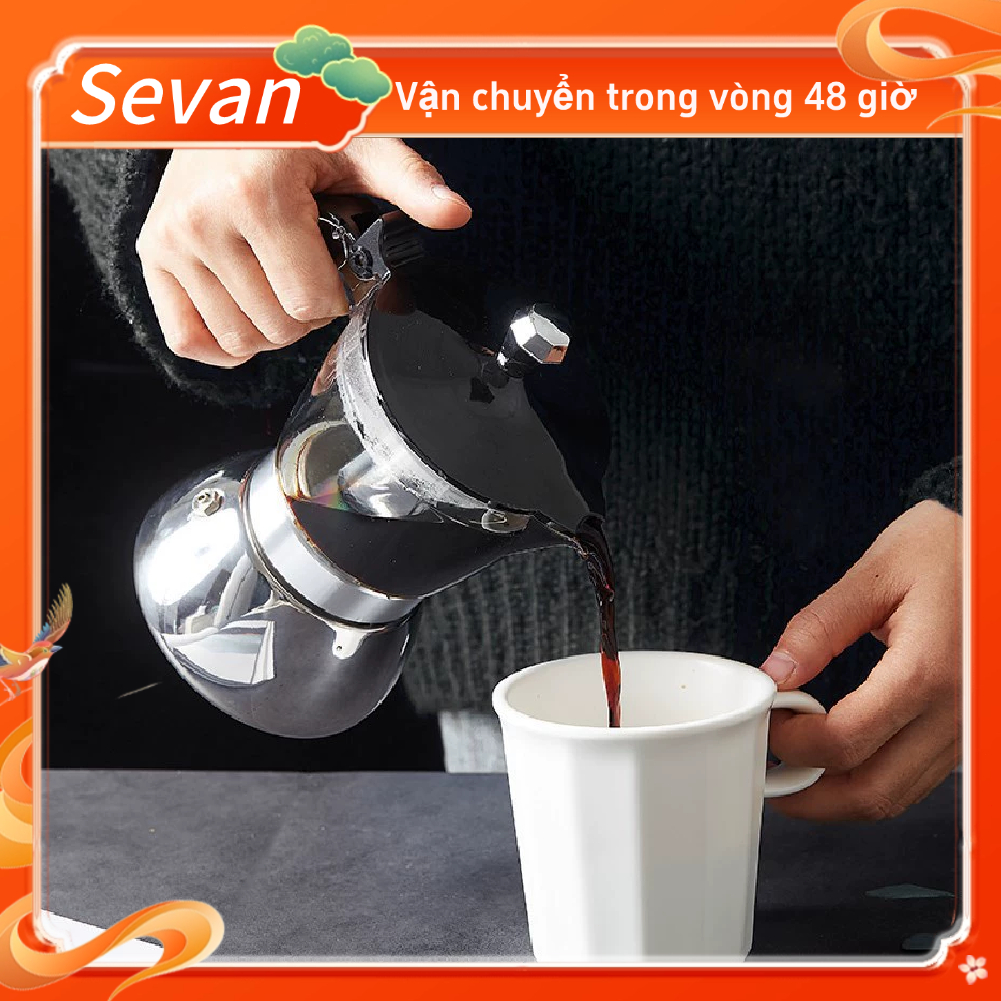 [Hàng Sẫn] Ấm Pha Cafe Moka Pot, Ấm Pha Coffee Kiểu Ý, Bình pha Cà Phê Moka 150ml Sevan