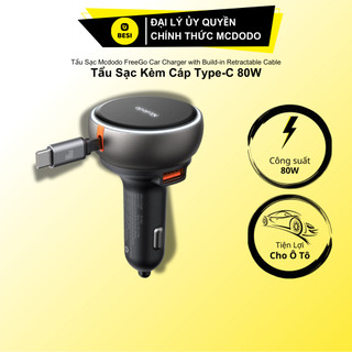  Tẩu Sạc Mcdodo FreeGo 80W Kèm Cáp Rút | 3 Cổng Sạc Gồm Type-C + USB và Cáp Type-C 