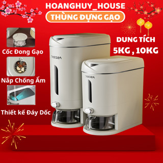 Thùng đựng gạo thông minh ASCOR lấy gạo tự động, chất liệu nhựa ABS + PP cao cấp màu kem dung tích 5Kg,10KG