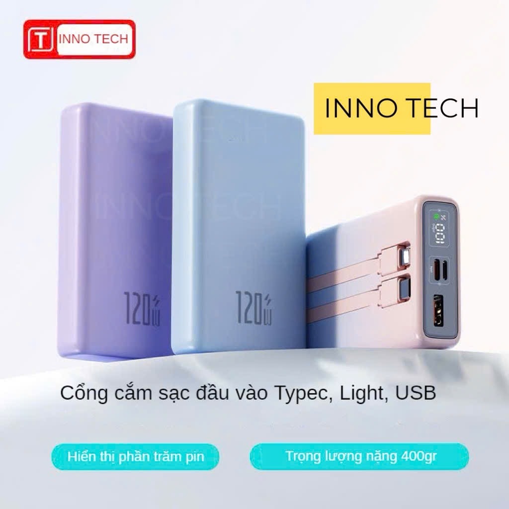 Sạc Dự Phòng 20000mAh và 50000mAh Sạc Nhanh PD 22.5W, Dung Lượng Sạc Đầy Pin Đến 5 Lần, Nối Sẵn Dây Cáp Sạc Nhanh