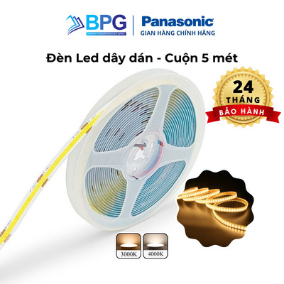 [Cuộn 5 mét] Đèn Led dây dán COB Striplight Panasonic Ánh sáng Vàng và Trung tính, Nguồn điện DC 24V