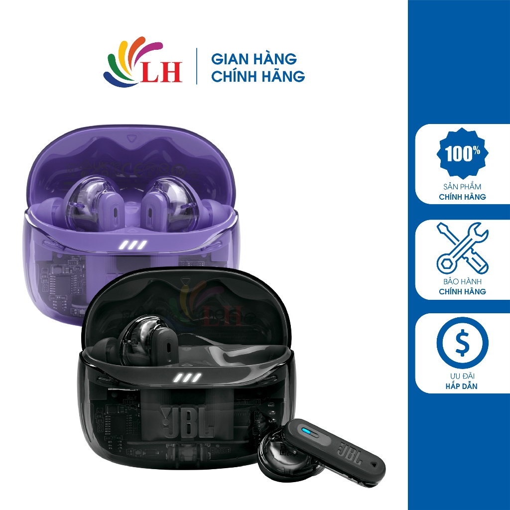 Tai nghe Bluetooth True Wireless JBL Tune Beam 2 Ghost - Hàng chính hãng