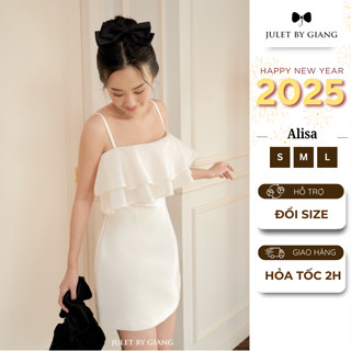 [JULETBYGIANG] Váy Đầm tafta hai dây ALisa dự tiệc thiết kế cao cấp dáng chữ A trắng kem