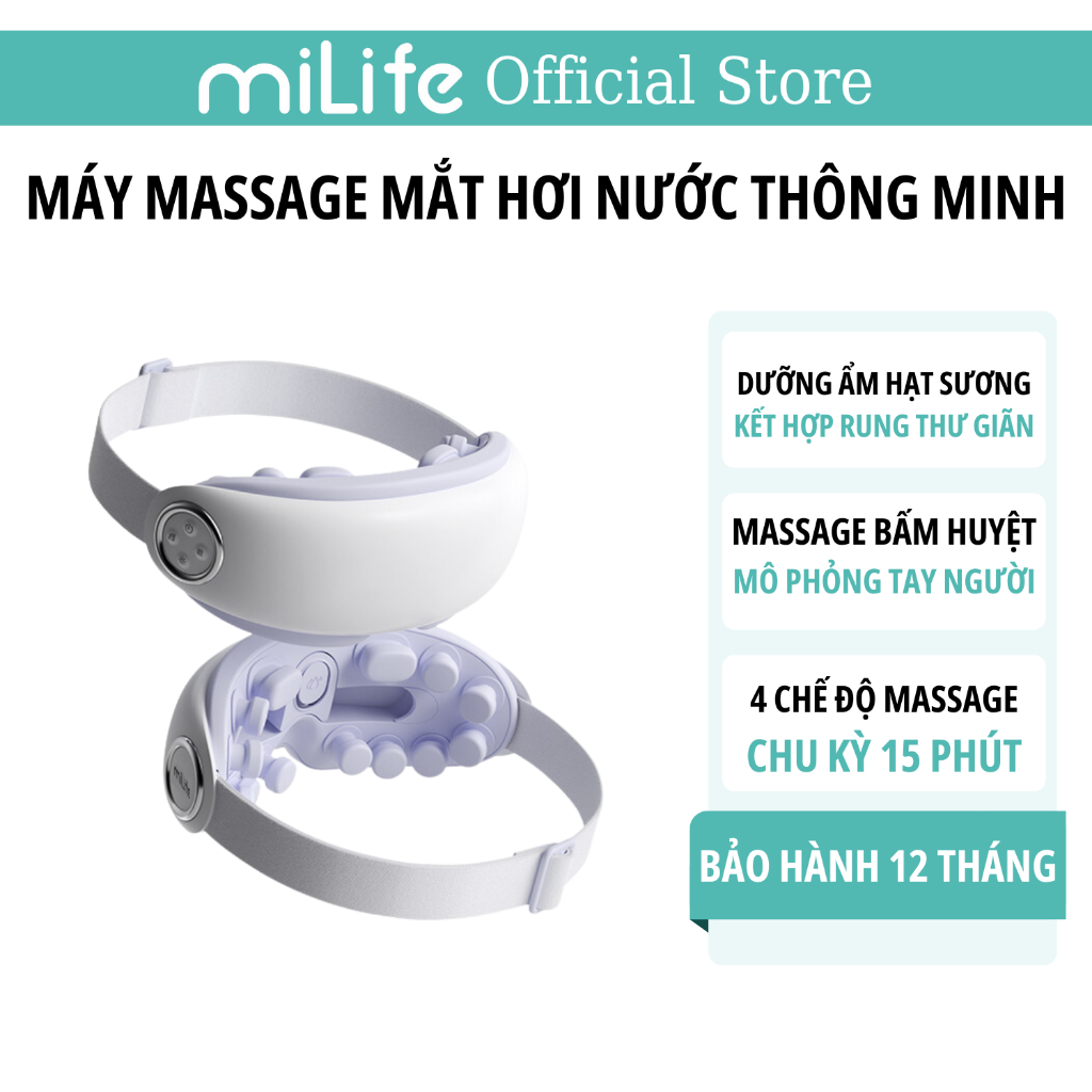 Máy massage mắt bấm huyệt miLife E4 Pro phun sương chườm ấm, 4 chế độ massage