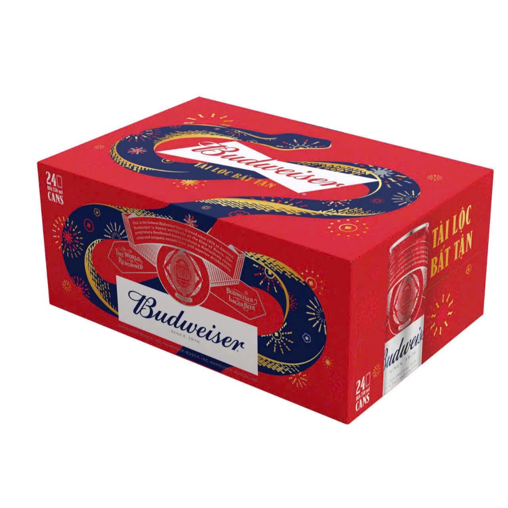 Bia Budweiser Thùng 24 lon cao Mẫu Tết 2025 - Tài Lộc Bất Tận - Date Mới Chính Hãng