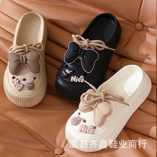  Dép sục nữ buộc dây phối nơ xinh xắn đế bánh mì chất EVA đi bốn mùa 