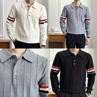 Áo len cổ bẻ họa tiết sọc dọc thêu nổi vintage SS25 ảnh thật  