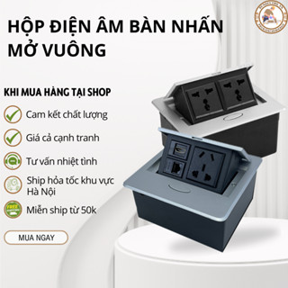 Hộp điện âm bàn vuông có HDMI 2 ổ cắm hợp kim nhôm [Phukienchebiengo247]