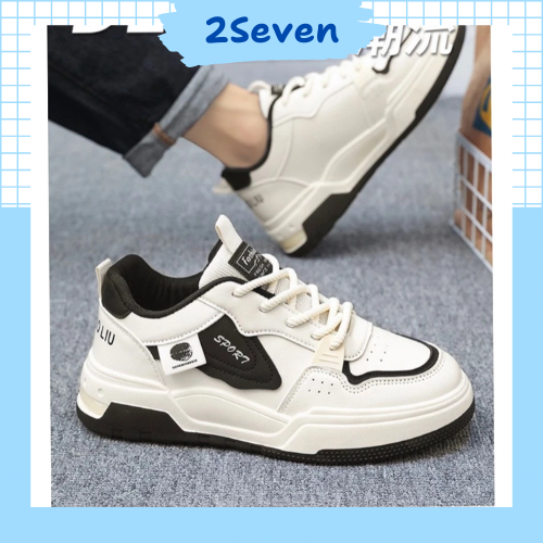 Giày nam thể thao sneaker trắng đen - Giày sneaker da PU dễ vệ sinh phong cách Hàn Quốc GH37 - 2seve