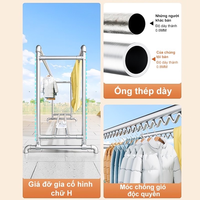 𝐎𝐍𝐋𝐘 Giàn phơi quần áo Ống thép Giá phơi quần áo Chịu gió Sào treo quần áo 3 Cực/2 Cực/1 Cực | BigBuy360 - bigbuy360.vn