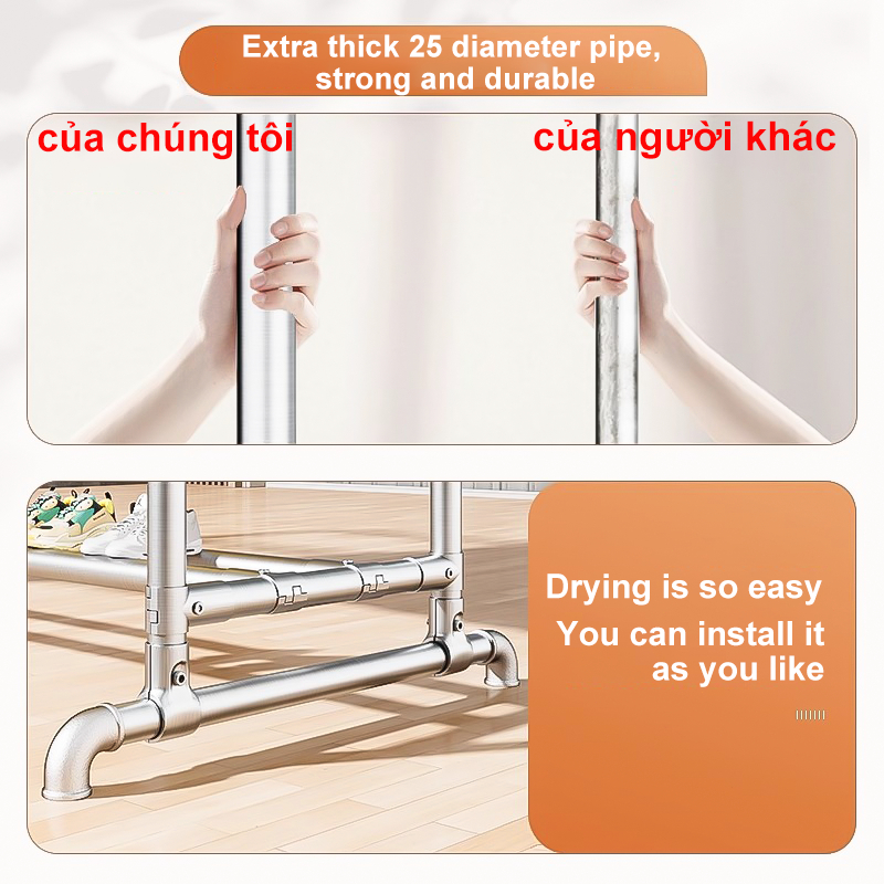 𝐎𝐍𝐋𝐘 Giàn phơi quần áo Ống thép Giá phơi quần áo Chịu gió Sào treo quần áo 3 Cực/2 Cực/1 Cực | BigBuy360 - bigbuy360.vn