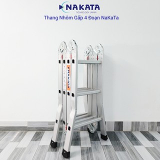 Thang nhôm gấp 4 đoạn NAKATA 3 BẬC chất liệu hợp kim nhôm cao cấp, chốt khoá tự động