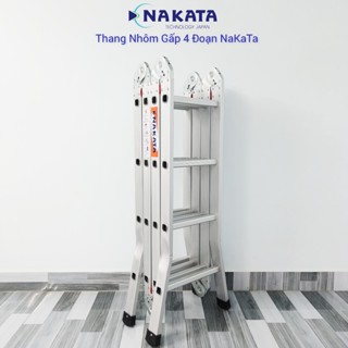 Thang nhôm gấp 4 đoạn NAKATA 4 BẬC chất liệu hợp kim nhôm cao cấp, chốt khoá tự động