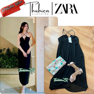 (Chính hãng S)Váy maxi ZARA 4437/286/800 cutout ngực dây đan nhiều lớp vải màu đen(kèm ảnh thật)