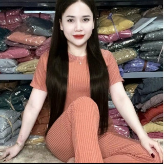  Đồ Bộ Nữ Set Bộ Mặc Nhà Áo Cổ Tròn Tay Ngắn Quần Dài Ống Ôm Vải Gân Đũa Lạnh Thoáng Mát từ 45-80kg-AT shop 