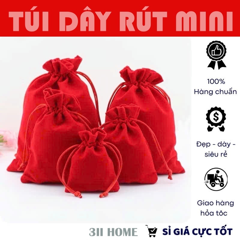 Túi dây rút 3II HOME Túi dây rút vải đa năng màu đỏ đựng trang sức mỹ phẩm quà tặng vật dụng cá nhân