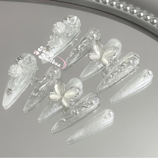 Nailbox mắt mèo thạch cô dâu JUNLY - nail box thiết kế móng giả thạch đính hoa hồng đi tiệc cưới 383