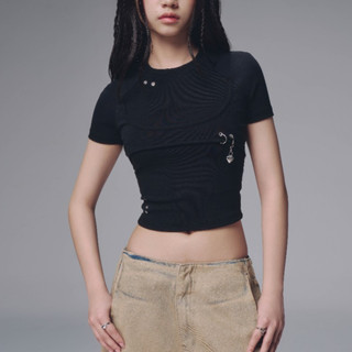 Áo baby tee đính charm hở lưng Bunny Đen BunnyHill SSLP37