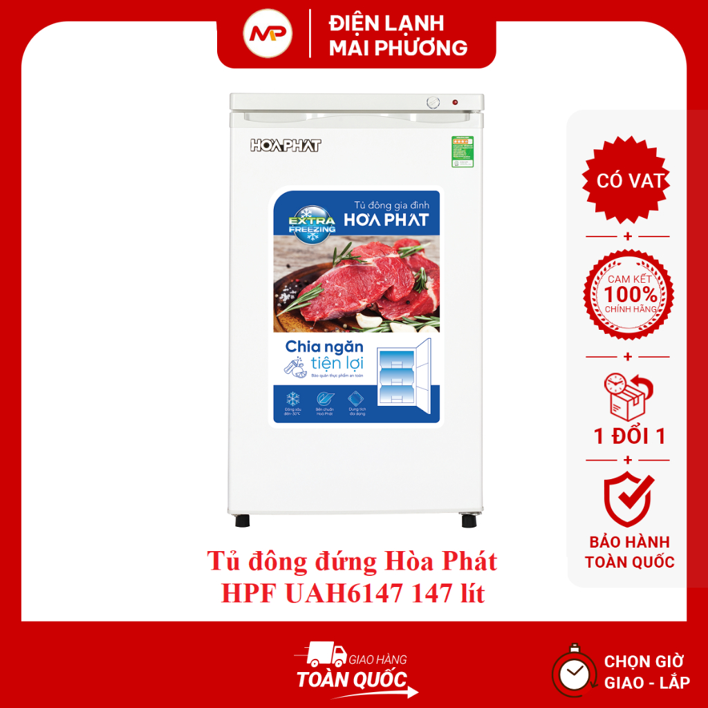 [SHIP TÒAN QUỐC ]Tủ đông đứng Hòa Phát HPF UAH6147 147 lít - Bảo hành toàn quốc 24 tháng tại nhà