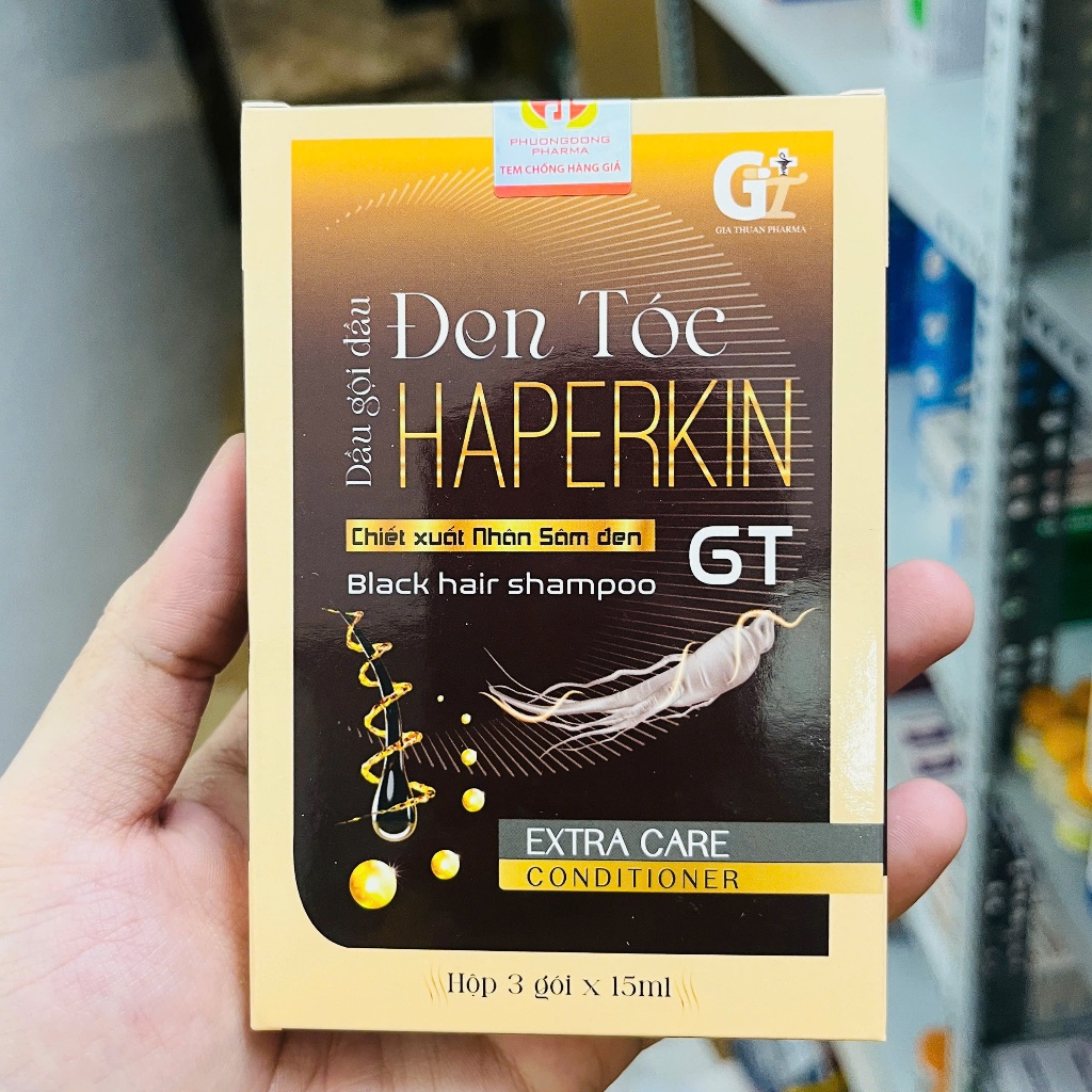 Bộ dầu gội đen tóc HAPERKIN - gội là đen, có gói xả không làm đen da dầu và khô tóc