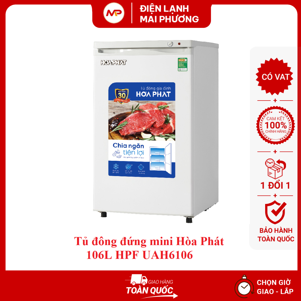 [SHIP TOÀN QUỐC]Tủ đông đứng mini Hòa Phát HPF UAH6106 106 lít - Bảo hành 24 tháng tại nhà