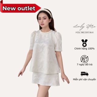 Set bộ áo kiểu gấm chân váy chữ A, set đồ Tết nữ thiết kế thanh lịch Linly Store