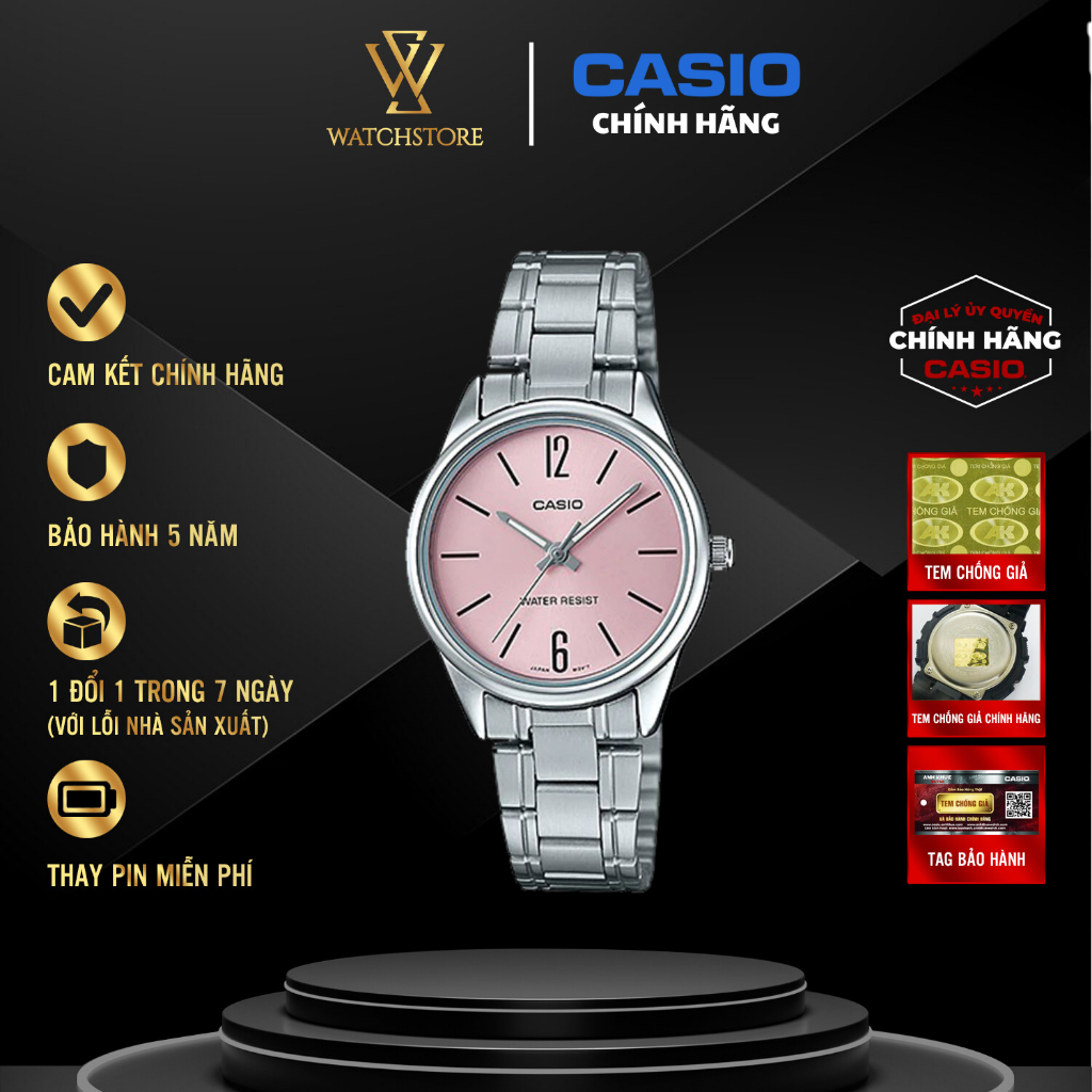Đồng Hồ Casio Nữ LTP-V005D-4BUDF Dạ Quang Kính Khoáng 28.2mm Chống Nước Dây Kim Loại Không Gỉ