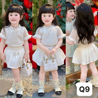Set Ren Trắng Cộc Tay Có Lớp Lót Chân Váy Xếp Ly Điệu Đà Cho Bé Gái Kèm Vòng Ngọc Chai [DungKid Q9]