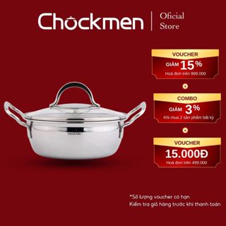 Nồi Lẩu CHOCKMEN 18cm Inox 18/10 Cao Cấp Nắp Kính Cường Lực Đáy 5 Lớp Đúc Liền Nồi Nấu Lẩu Súp Mì