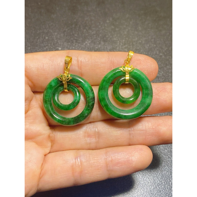 Mặt dây Ngọc Jade Sơn thuỷ móc vàng 10k (FREESHIP)