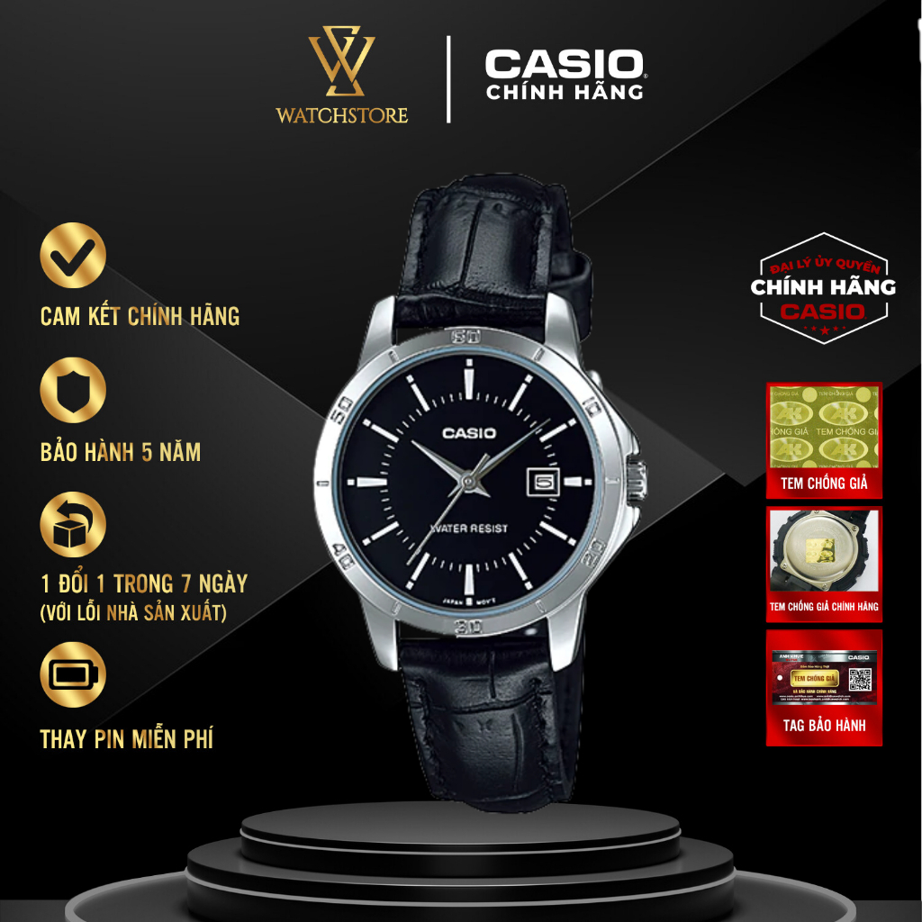 Đồng Hồ Nữ Casio LTP-V004L-1AUDF  Màu Đen Kim Bạc Mặt Kính Khoáng 30mm Chống Nước Vỏ Kim Loại Dây Da Chính Hãng