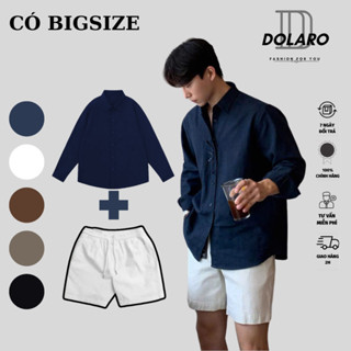 Combo Áo Sơ Mi Tay Dài Lụa Linen DOLARO Nhiều Màu Chuẩn Form Hàn Quốc Kèm Quần Short Kaki màu trắng