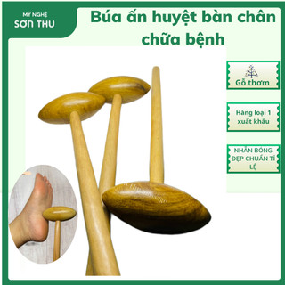  gậy bấm huyệt búa trị liệu chân đấm lưng búa hình quả trám day ấn huyệt bằng gỗ thơm Bách - xanh 