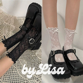 Tất Ren Hoa Lolita Đáng Yêu Phối Nơ Bèo Nhún Phong Cách JK Nhật Bản, Tất Cổ Ngắn Thun Co Giãn by.Lisa