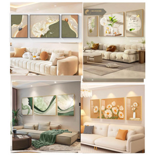 CAO CẤP - Bộ 3 mới Tranh Treo Tường Canvas-Tráng gương Hoa Sen Voi Mẫu Đơn Phong Thuỷ Trừu tượng Sơn Dầu Hoàng Hôn Decor