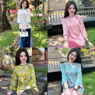 Pháp phục lễ chùa Nữ - Mã khuy tết cổ tròn chất lụa áo gấm 2 da hoạ tiết Long Phụng trang nhã #PPTP