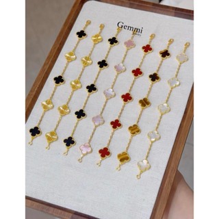 [Hàng siêu cấp - Bạc] Lắc tay Hình Bông Hoa cỏ 4 lá cánh các màu dây Yellow Gold (Vàng Vàng) bản to 15mm Bạc Italy