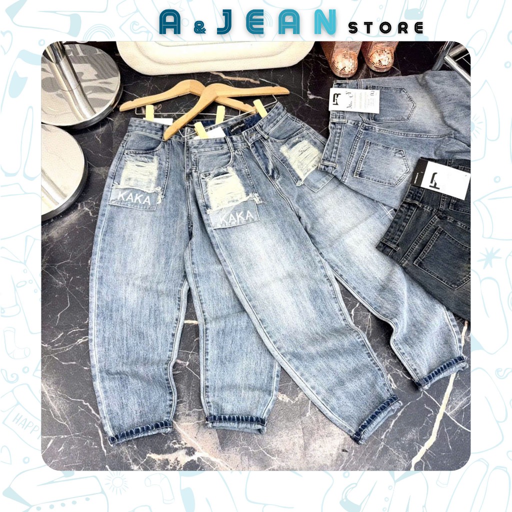 Quần baggy jean rách chữ KAKA , quần bò nữ | A&JEAN STORE