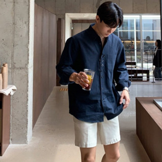 Áo sơ mi nam xanh navy cổ đức bẻ dài tay vải LINEN cao cấp ,sơ mi cổ tàu trụ đũi hàn quốc oxford trắng đen Premium