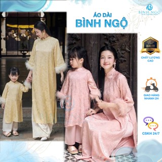 Set áo dài cách tân áo lụa gấm hoa tay lông vũ quần lụa ngọc trai cao cấp cho mẹ và bé - Áo Dài Cao Cấp Bình Ngộ