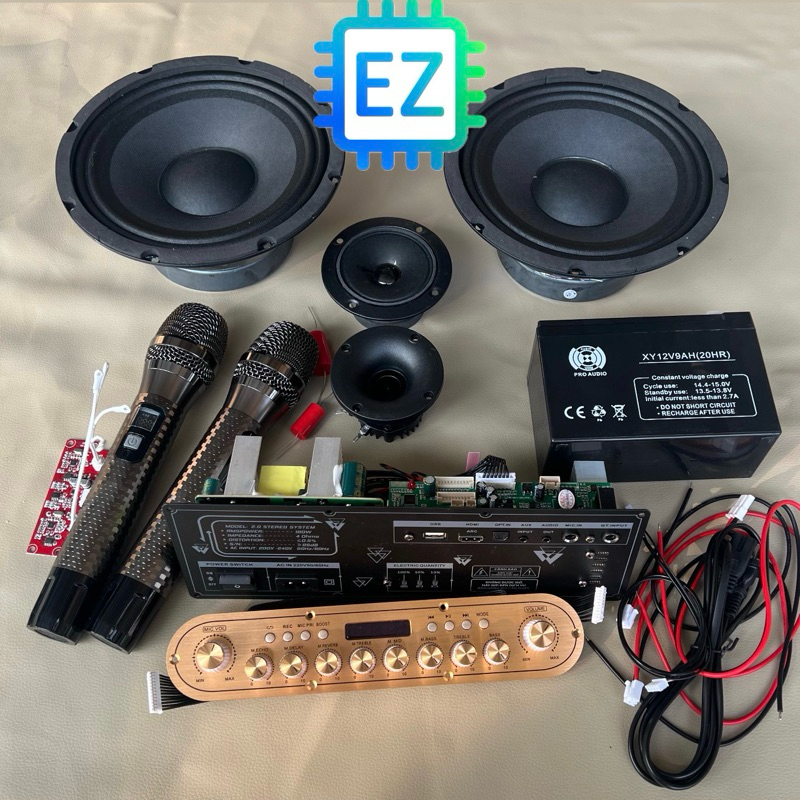  Combo làm loa Karaoke quốc dân Mạch K18 K902 + Micro Kim cương + cặp bass 20 + treb kèn + treb giấy 