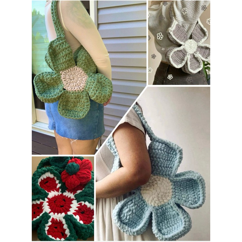 Túi len hoa _ Bloom flower bag handmade (tặng kèm charm hoa nhỏ móc treo)