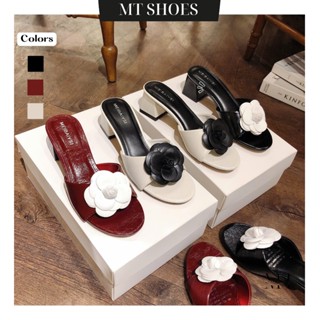 Dép guốc cao gót nữ 5P quai đính hoa trà thời trang chất da mỡ mềm êm siêu xinh MT Shoes GN068