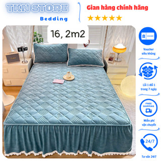 Bộ 3 món ga gối nỉ trần phủ viền bèo xinh xắn điệu đà, Ga trải giường nỉ tuyết chất liệu mềm mịn cho mùa đông
