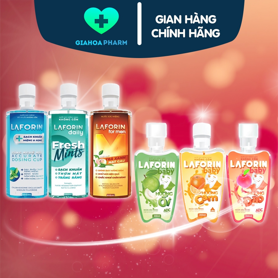 Nước súc miệng, họng sát khuẩn, ngăn đau họng, nhiệt miệng, lở loét miệng, chảy máu chân răng Lafori