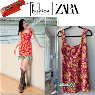 THUHIENZR(sẵnM S)Váy mini ZARA 0264/042/620 sát nách hoạ tiết hoa vàng đính cườm vai(kèm ảnh thật)