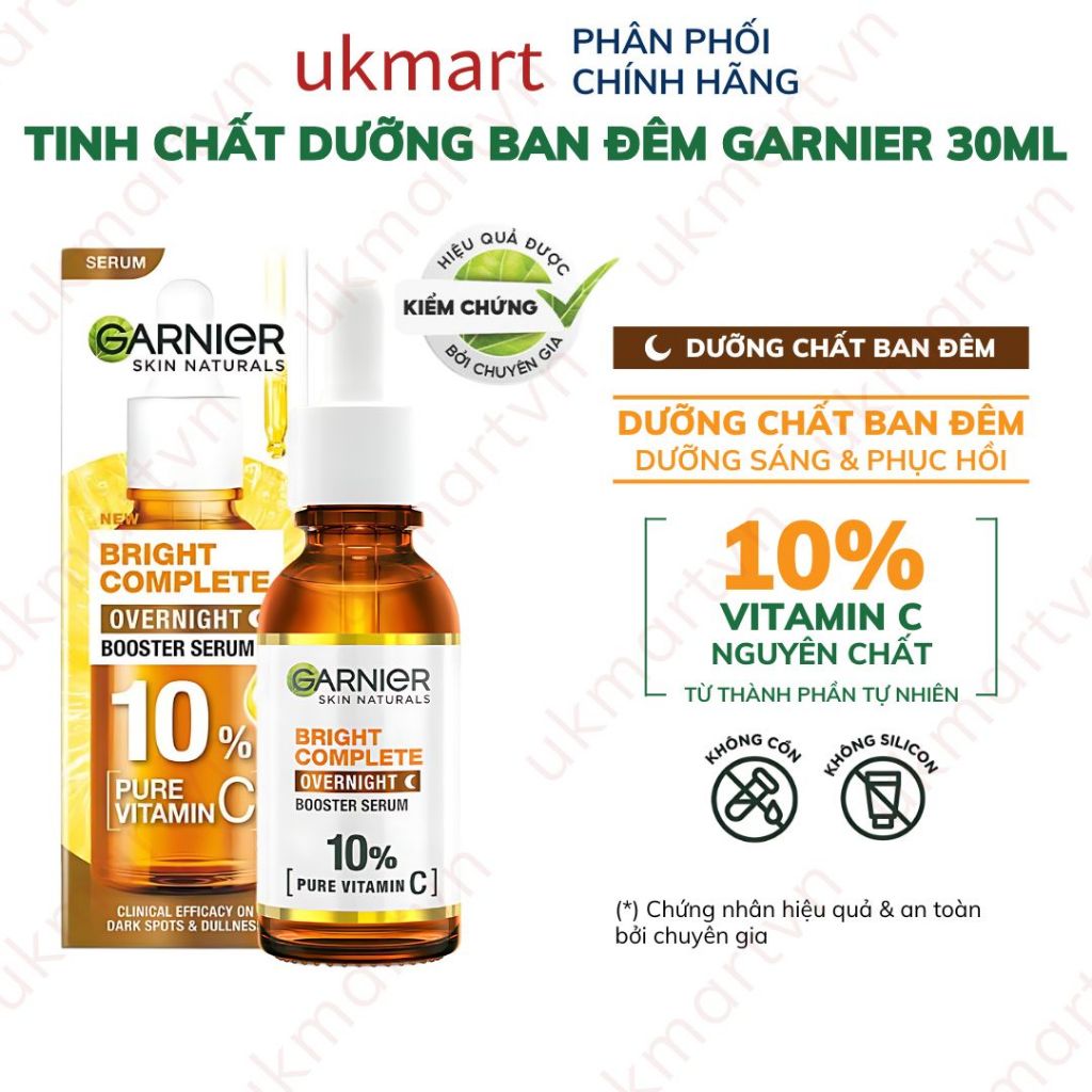 [4.26] Tinh chất dưỡng ban đêm sáng da, giảm thâm Garnier 10% Vitamin C Bright Complete Overnight Serum 30ml
