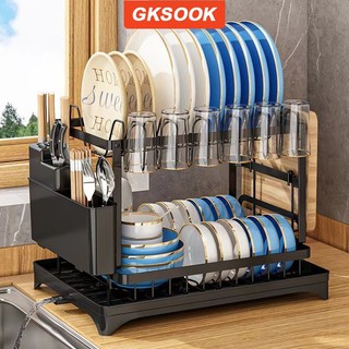  GKSOOK kệ bát inox 2 Tầng Kệ Để Chạn Bát Đĩa inox Có Khay Nhỏ Giọt Đa Năng 
